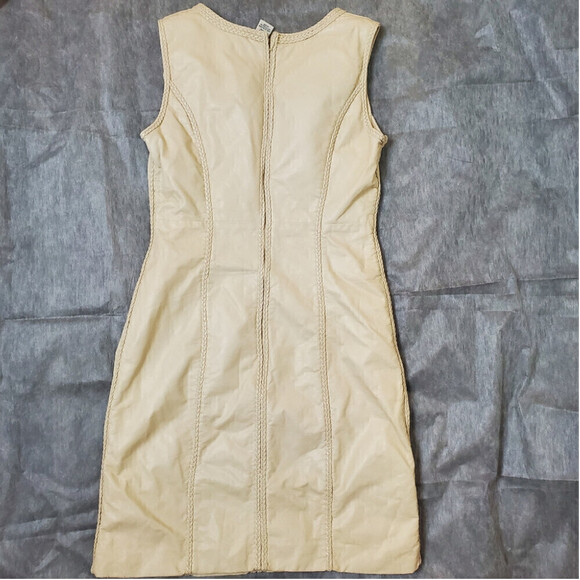 Max Studio Faux Leather Sleeveless Dress Size Small Medium Tan V-Neck - Picture 4 of 12